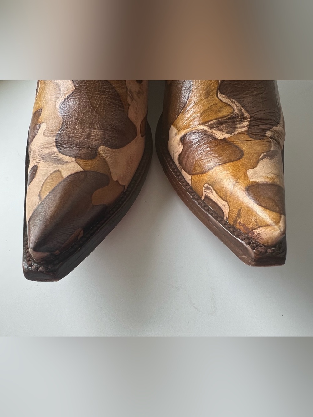 Old Gringo Brown Tan Cream Camo Print Leather Cowboy Boots 7 - Picture 11 of 16